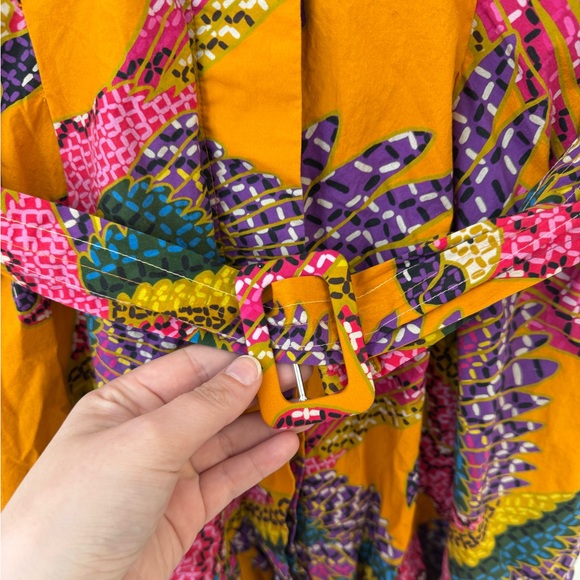Farm‎ Rio Large Macaw Print Poplin Belted Mini Dress Orange Mutli Boho Colorful - Picture 7 of 11